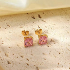 18K Gold Plated Tiny Pink CZ Stud Earrings