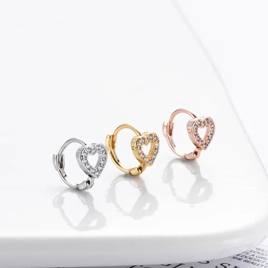 18K Gold Heart Bow Huggies Conch Earrings