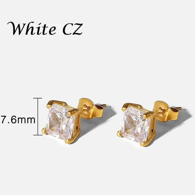 18K Gold Plated Stainless Steel CZ Stud Earrings, Tiny Earrings