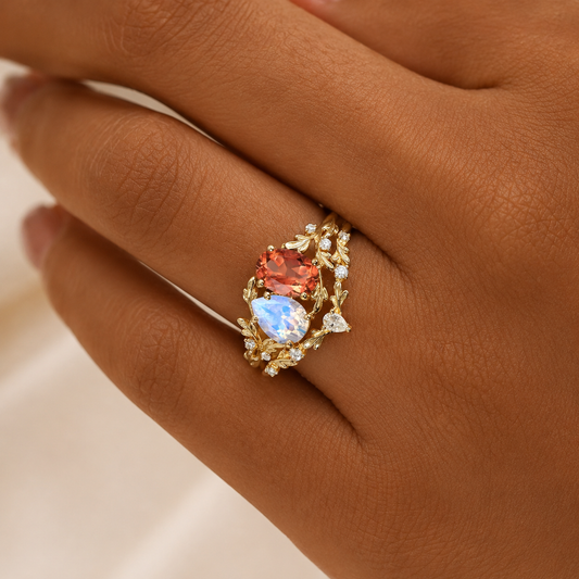 Vintage Moissanite & Lab Crafted Sapphire Stacking Ring Set