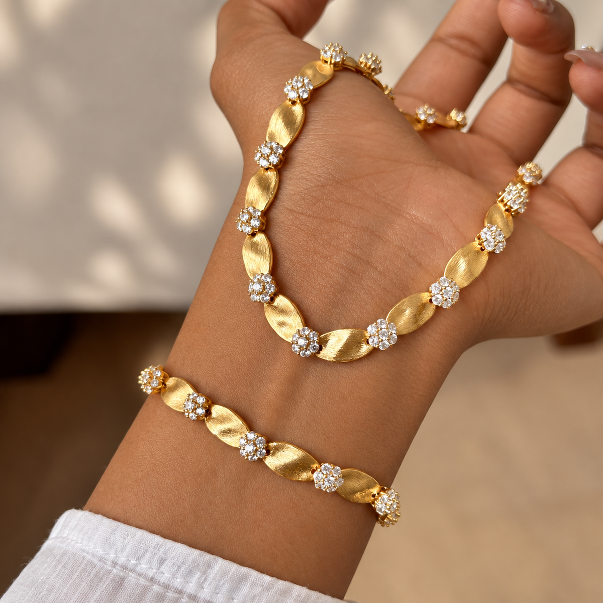 Luxury Dual Tone Brushed Ribbon Link Bracelet