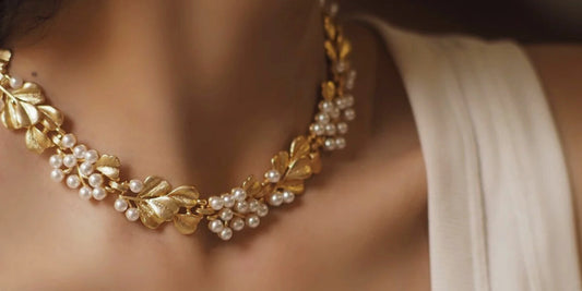 Gold Pearl Maple Leaf Choker Necklace