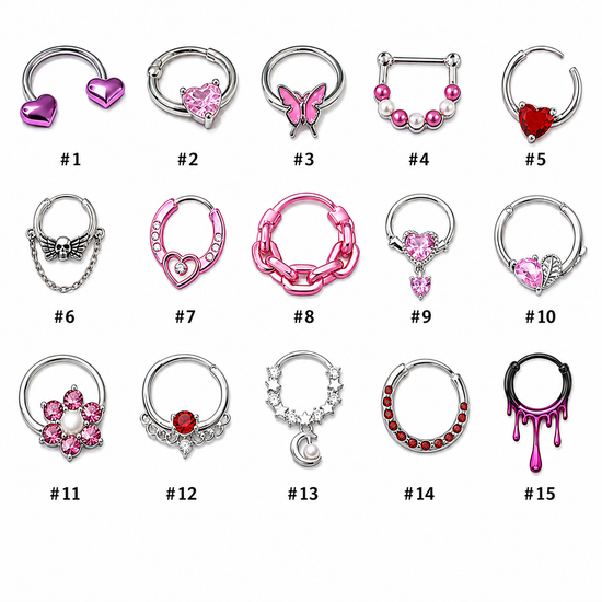 Rebel Pink Heart Horseshoe Circular Nose Ring