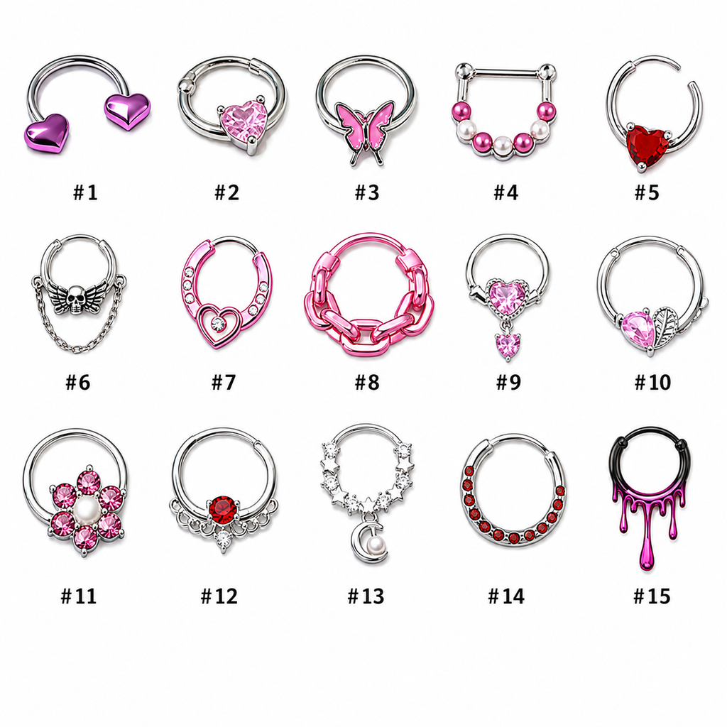 Rebel Pink Heart Horseshoe Circular Nose Ring