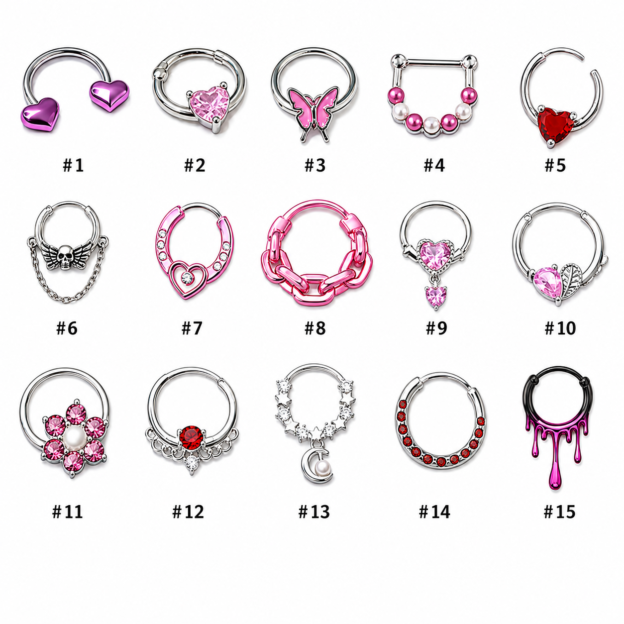 Rebel Pink Heart Horseshoe Circular Nose Ring