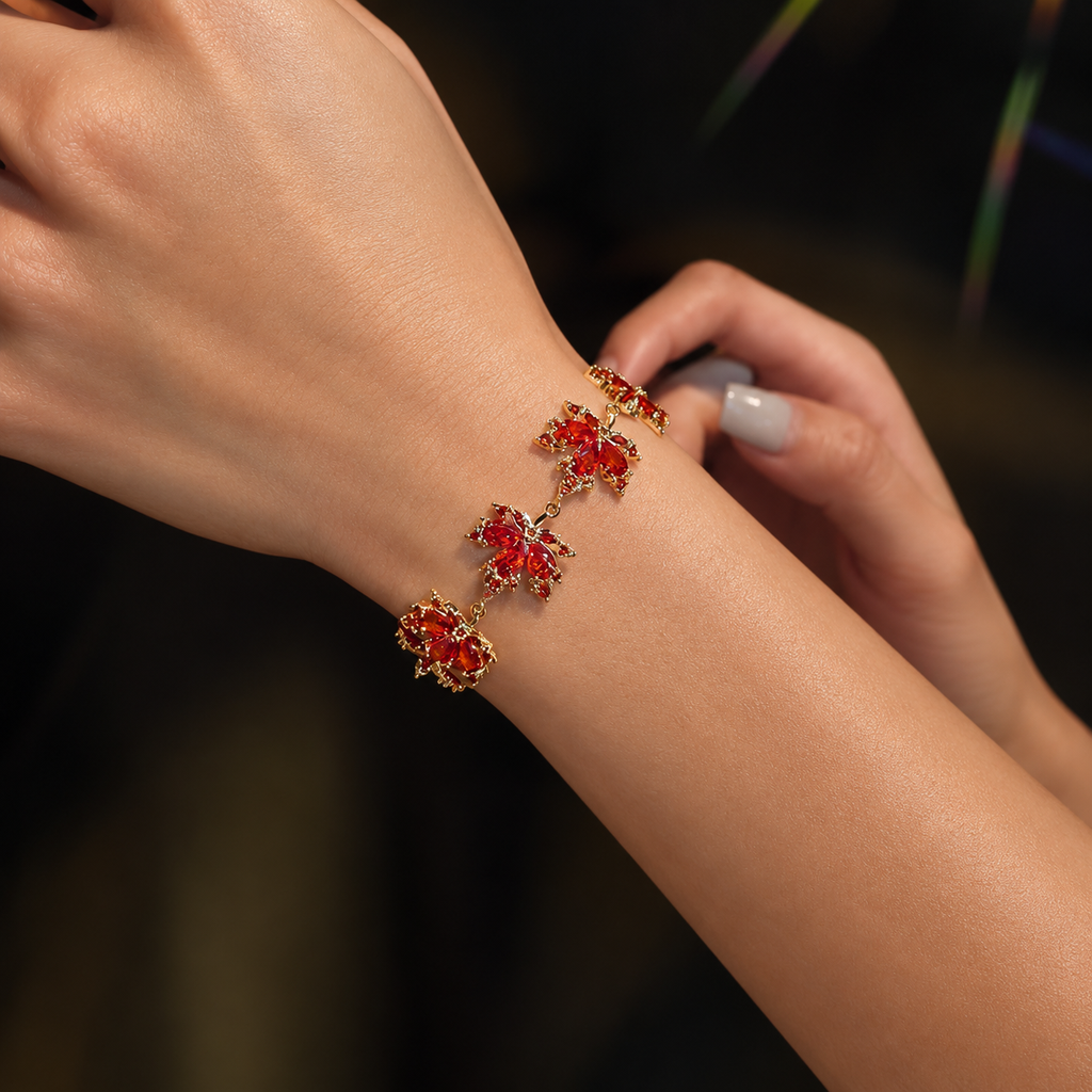 Orange Maple Leaf Bracelet Autumn Gift 