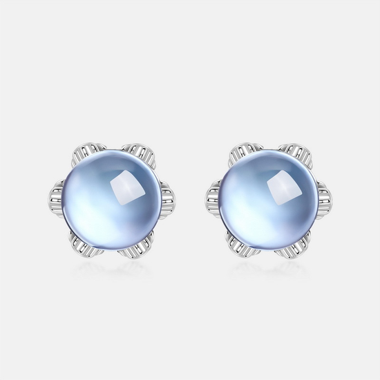 Moonlit Bloom Blue Topaz Flower Stud Earrings