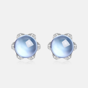 Moonlit Bloom Blue Topaz Flower Stud Earrings