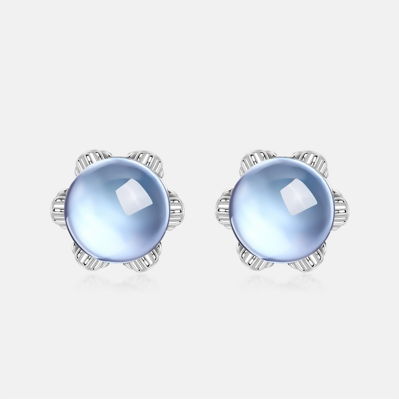 Moonlit Bloom Blue Topaz Flower Stud Earrings