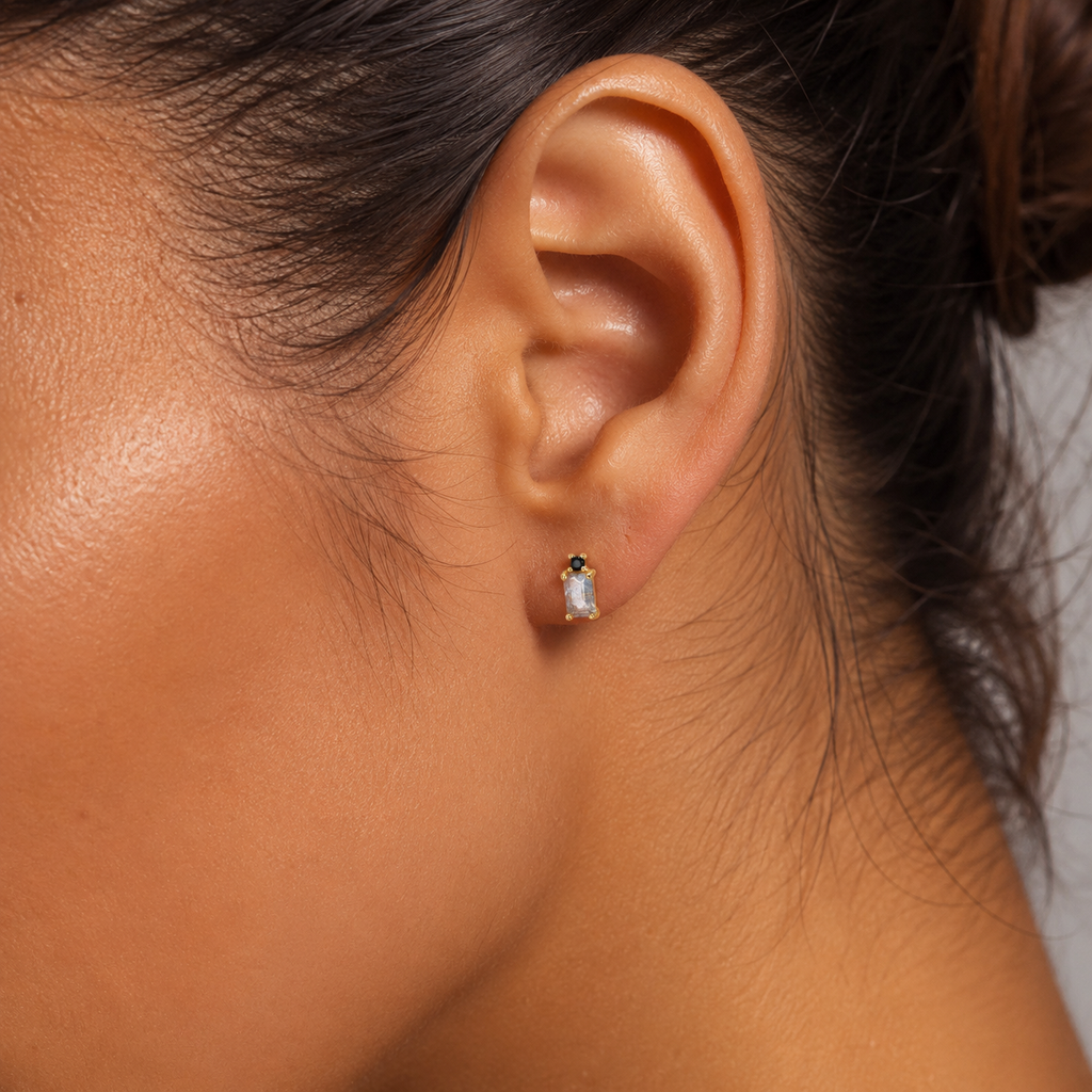 Midnight Mist Labradorite & Black Onyx Stud