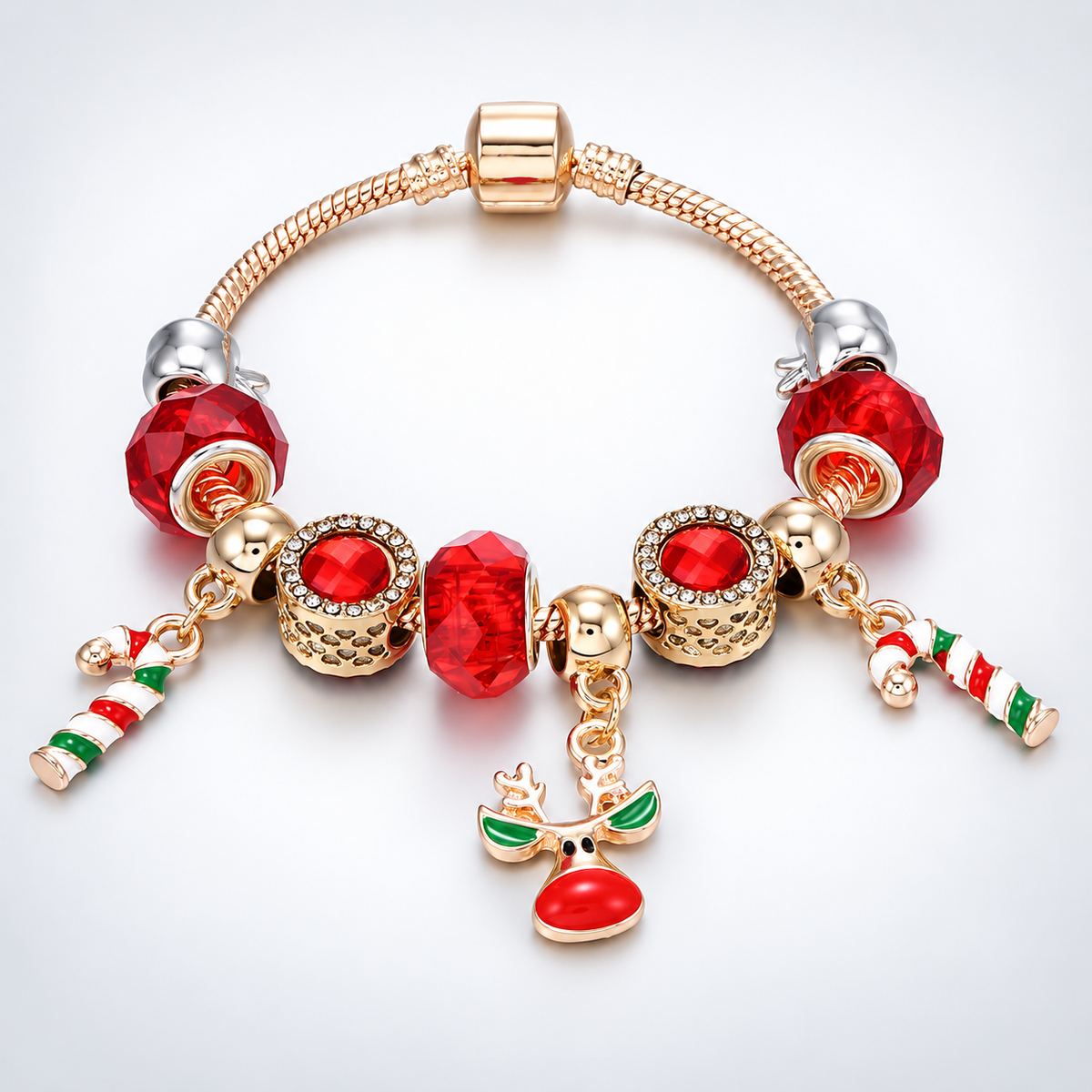 Red Gold Reindeer Charm Bracelet
