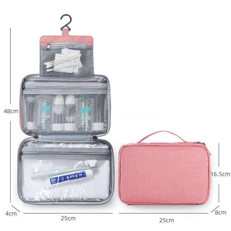 Hanging Waterproof Foldable Toiletry Wash Bag Travel Bag Pink