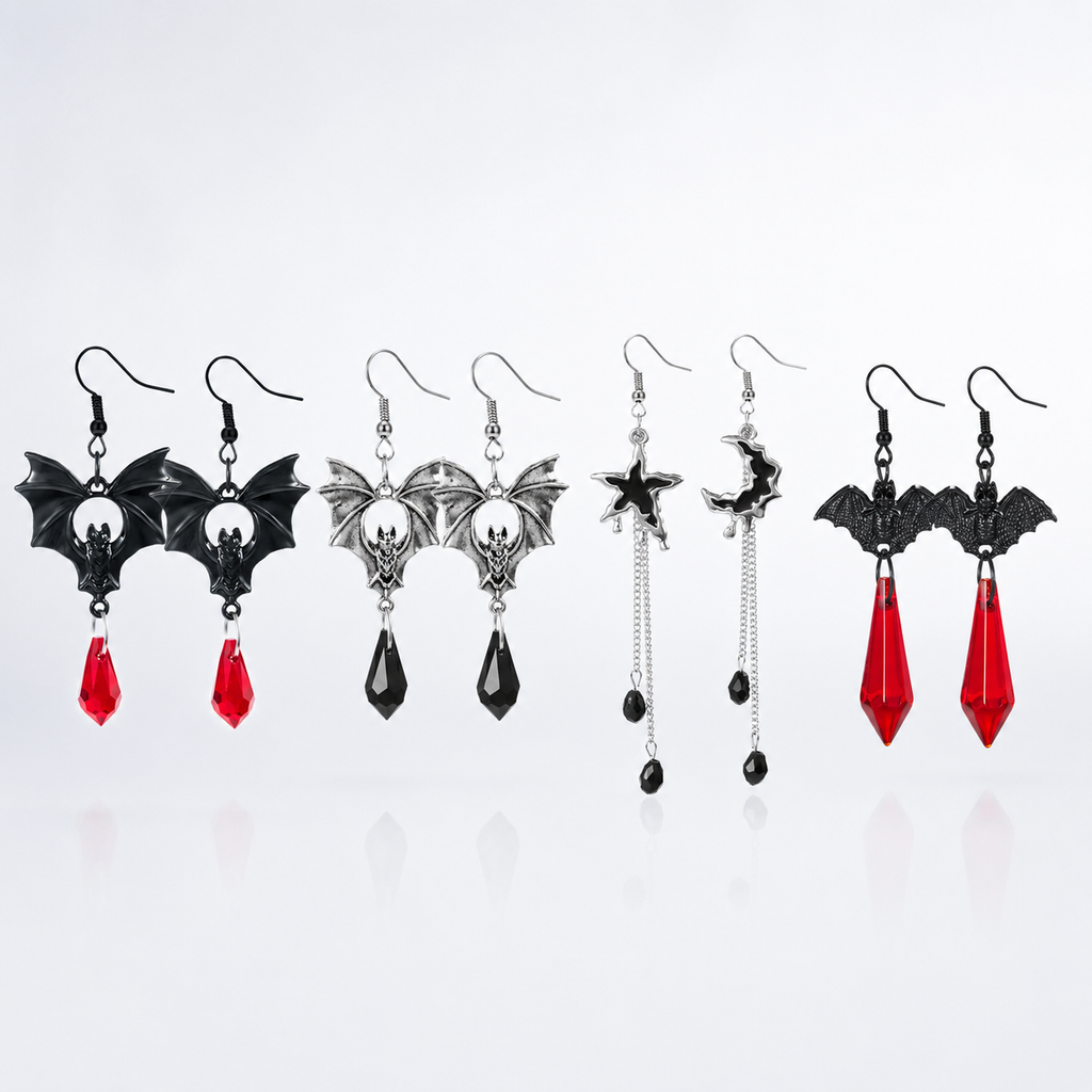 Midnight Bat Black Crystal Drop Earrings