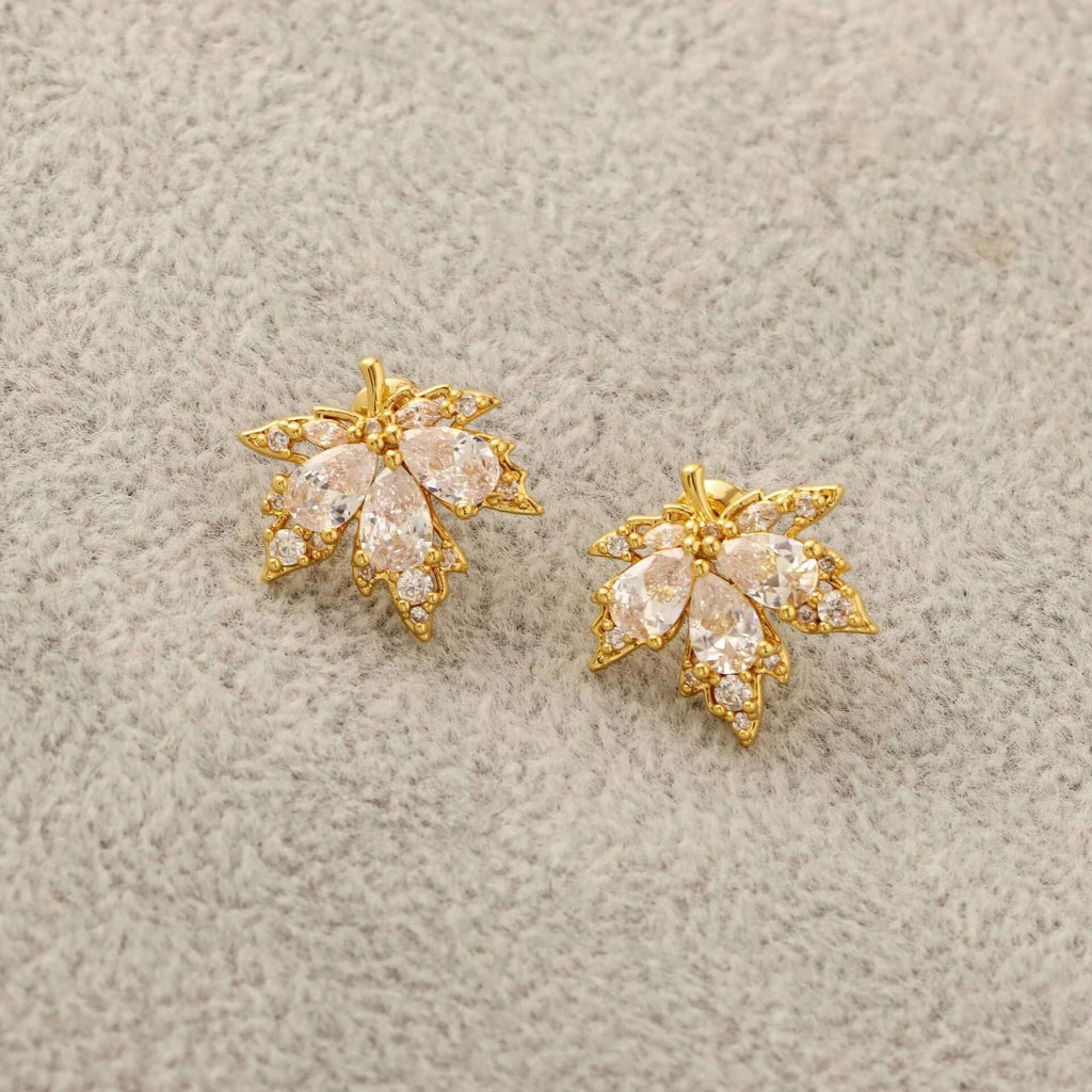 Personality Red Diamond Fashion Leaf Stud Earrings