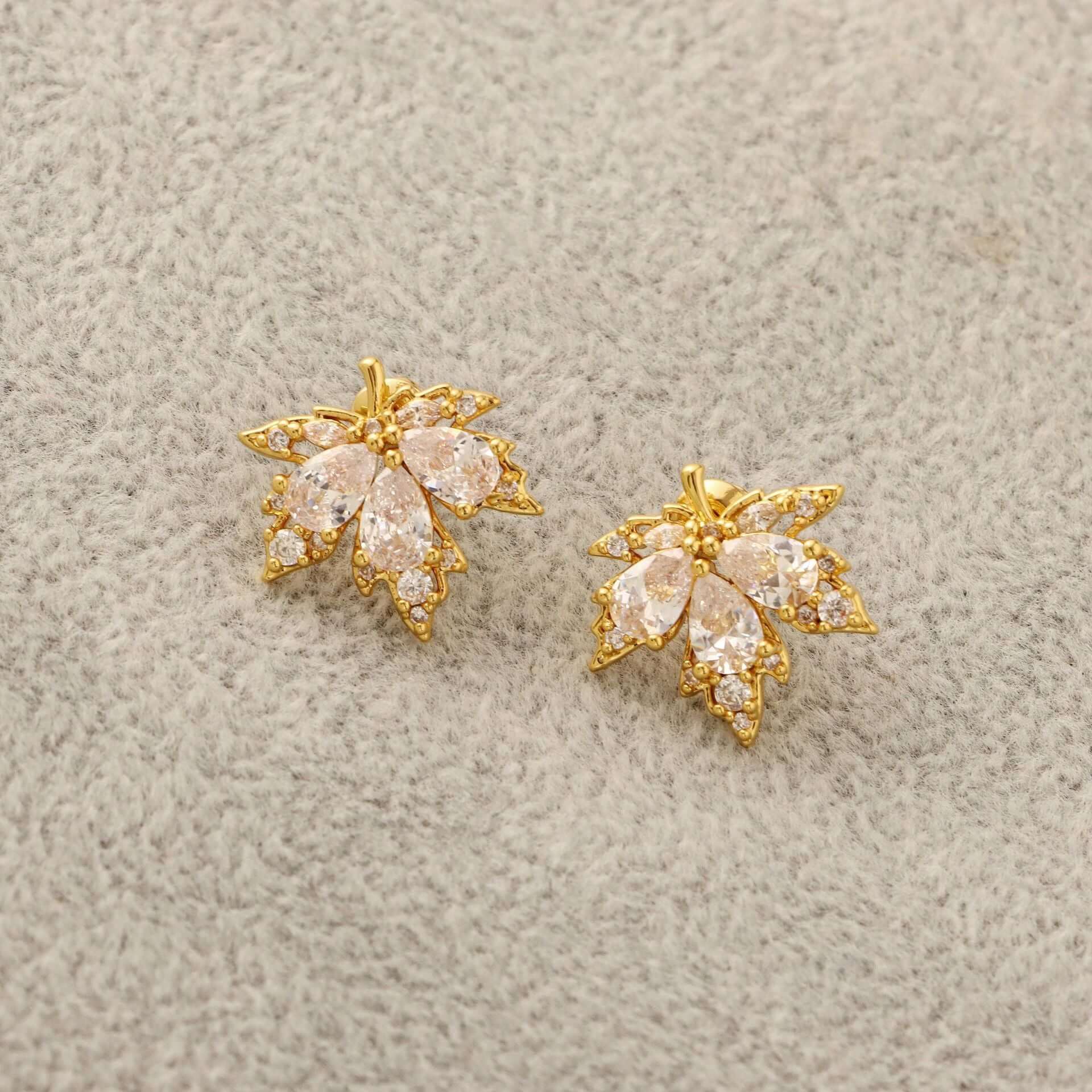 Personality Red Diamond Fashion Leaf Stud Earrings