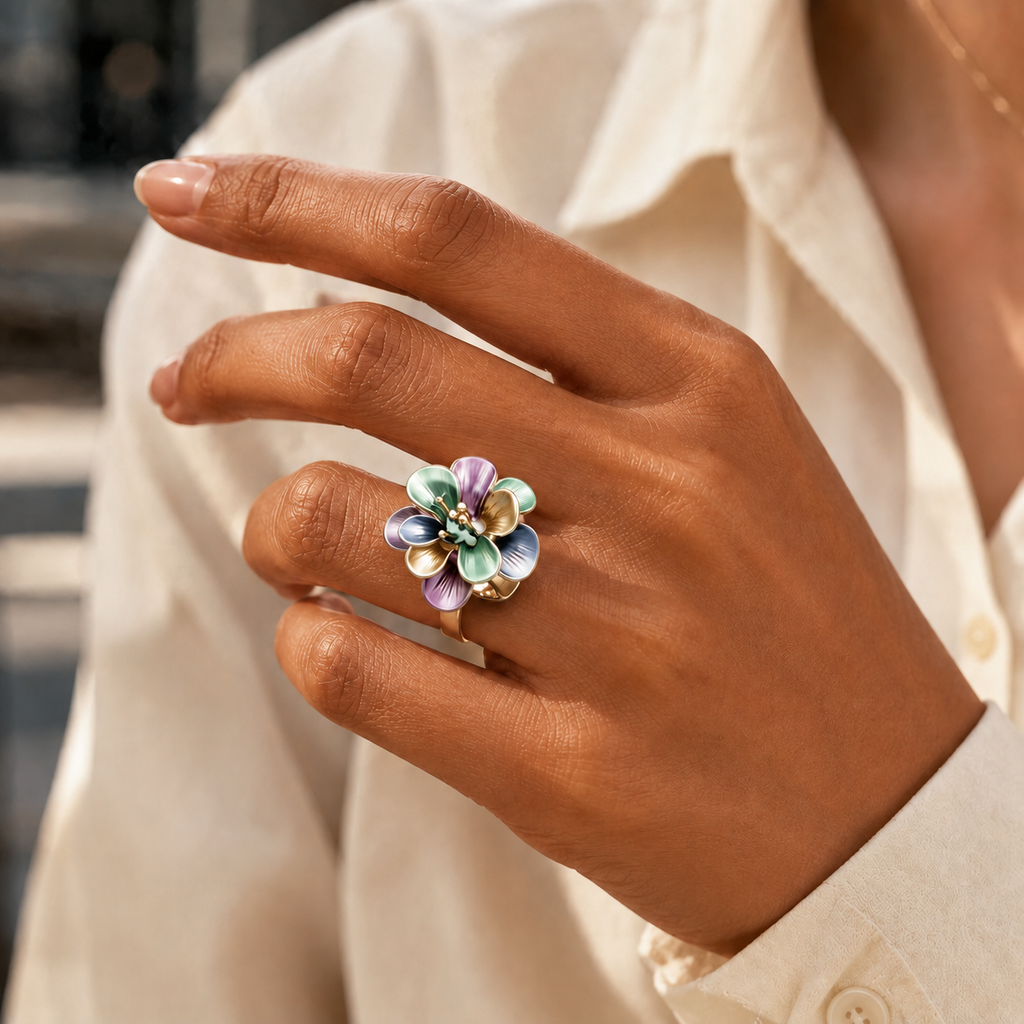 Secret Garden Enamel Flower Adjustable Ring