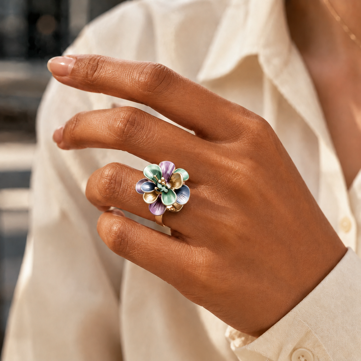 Secret Garden Enamel Flower Adjustable Ring