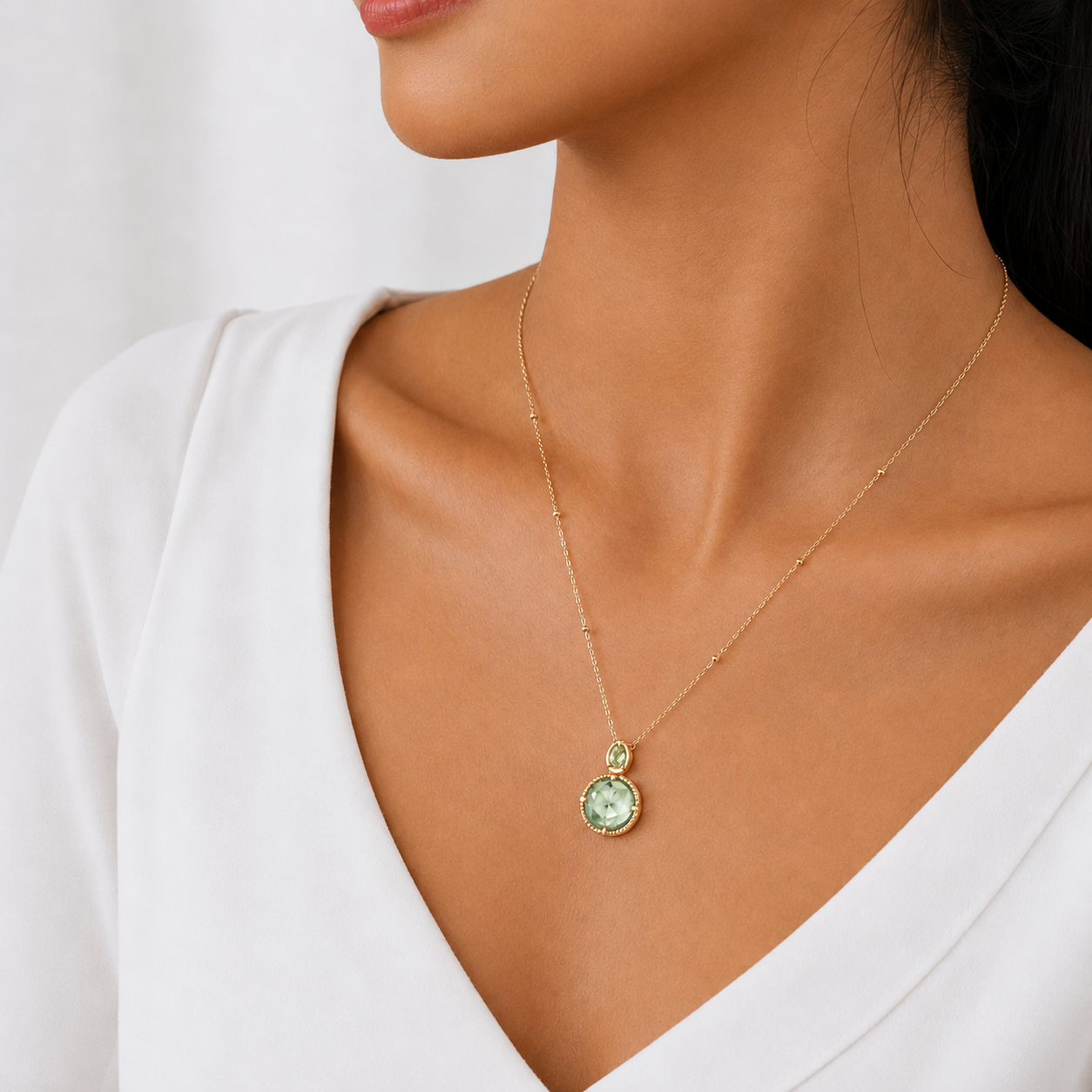 Faceted Peridot Green Amethyst Necklace