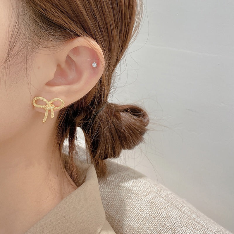 Minimal Gold Knot Studs, Bow Knot Earrings, Ribbon Earrings