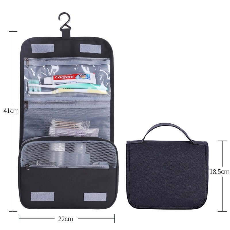Hanging Waterproof Foldable Toiletry Wash Bag Travel Bag Black