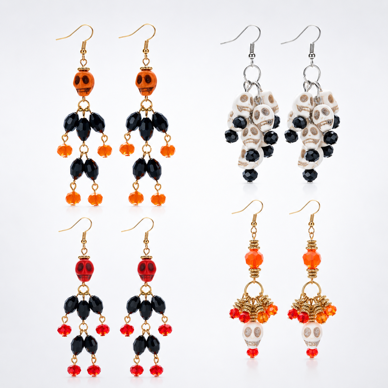 Pumpkin Spell Skull Beaded Drop Earrings
