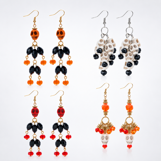 Pumpkin Spell Skull Beaded Drop Earrings