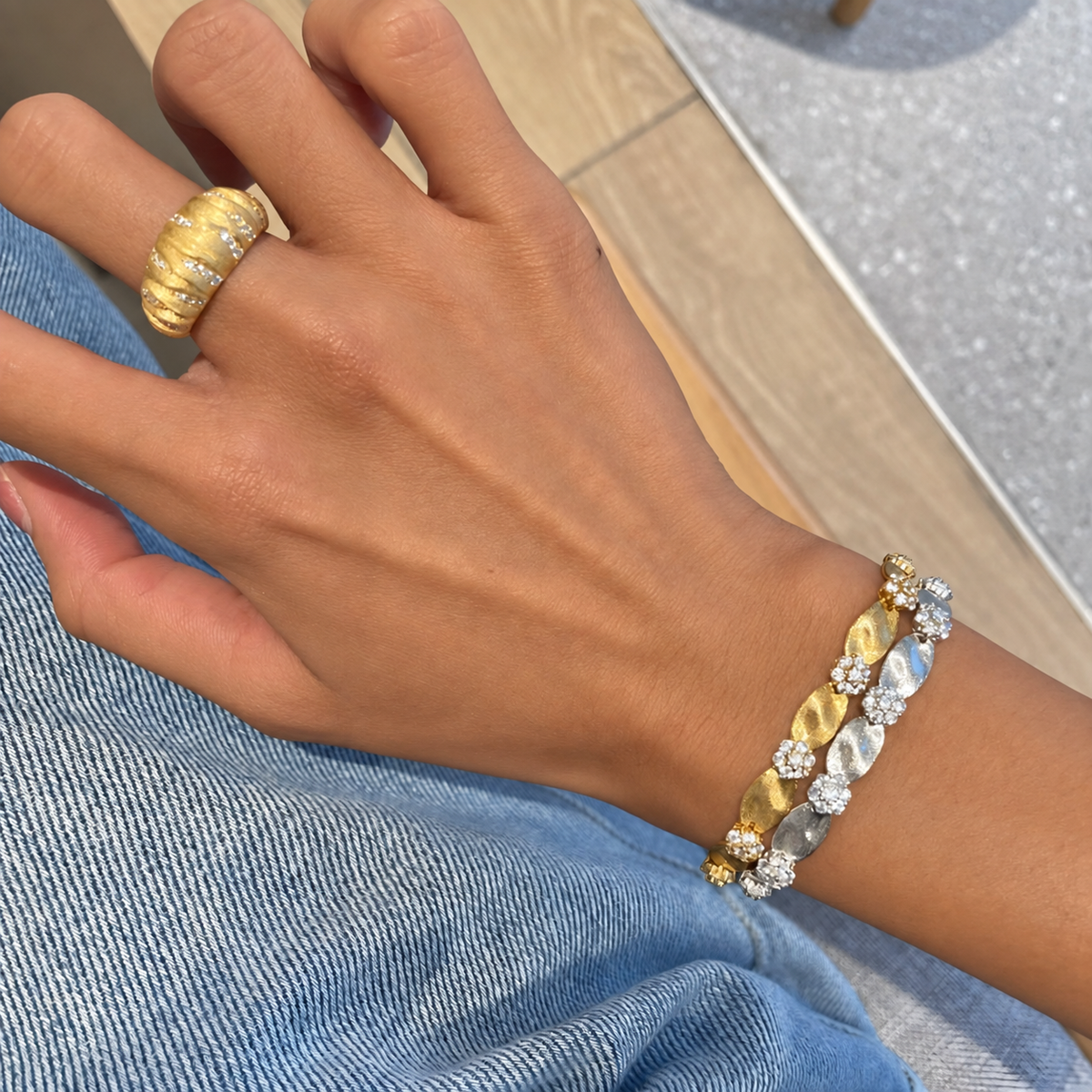 Luxury Dual Tone Brushed Ribbon Link Bracelet