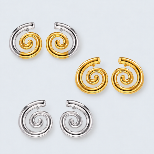 Two Tones Spiral Twist Stud Earrings