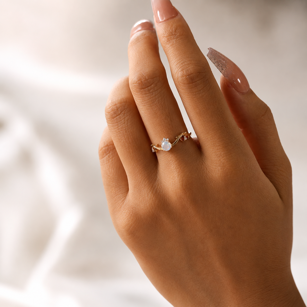 Romantic Moonstone Gemini Birthstone Curve Ring
