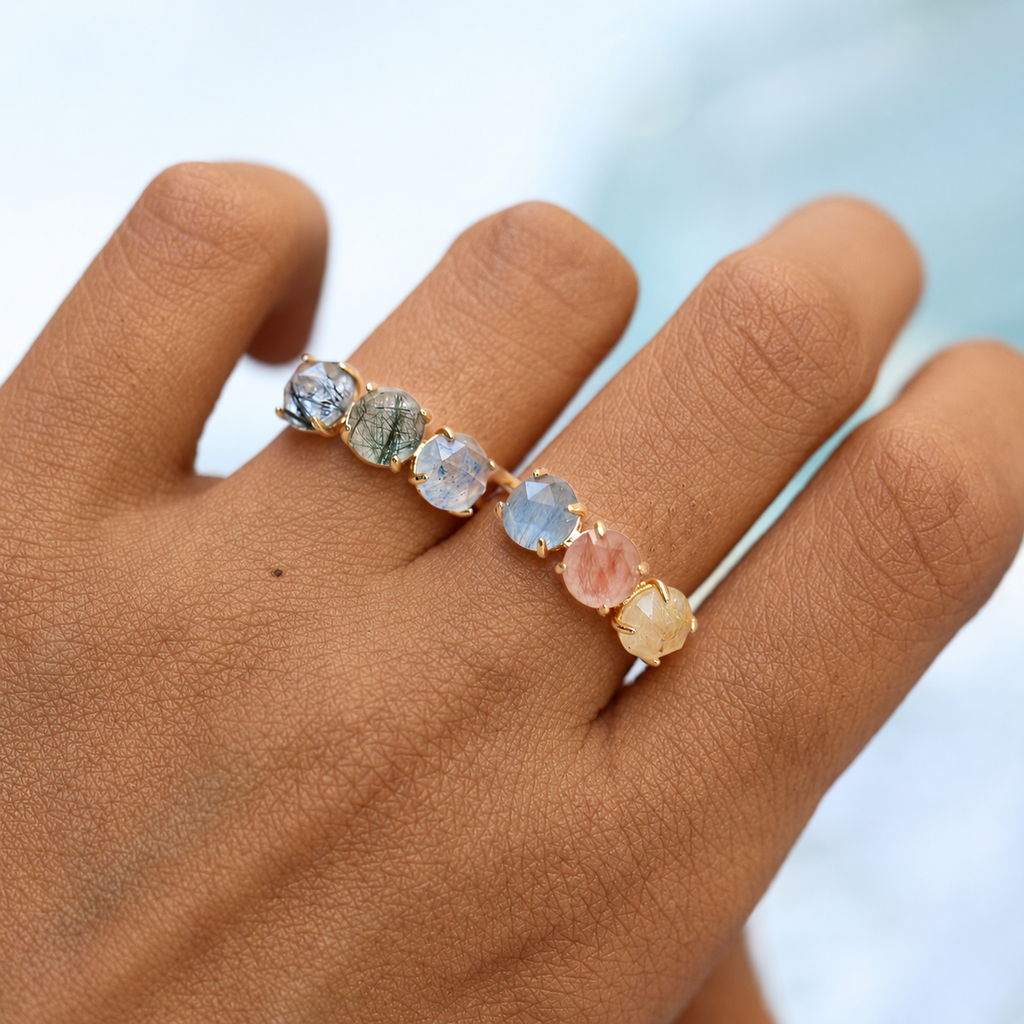 Pop Out Candy Rutilate Quartz Three Stone Ring