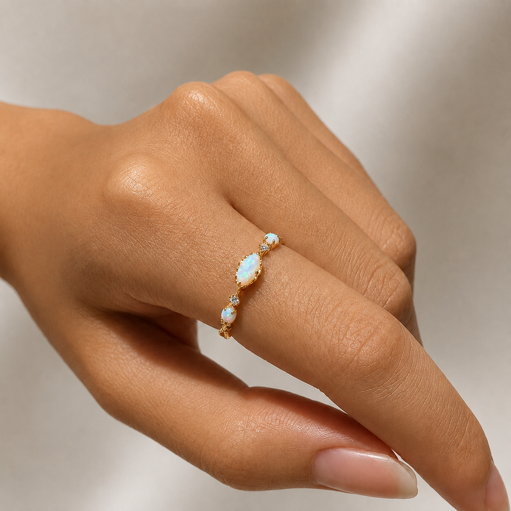 14K Gold Opal Lace Libra Birthstone Ring

