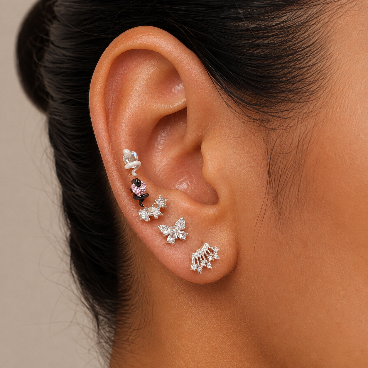 Small Flower Snake Cartilage Piercing Stud