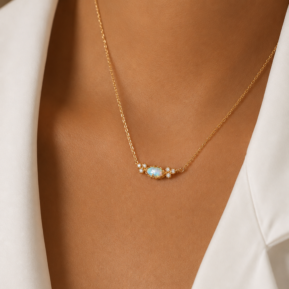 Lab Crafted Opal Gemstone Necklace and Ring Set