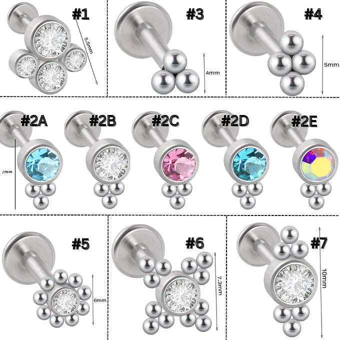 16G Titanium Flat Back Push Pin Tragus Helix Stud