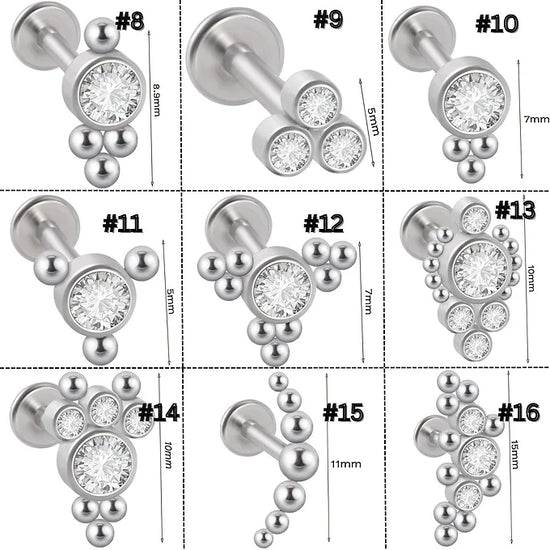 16G Titanium Flat Back Push Pin Tragus Helix Stud