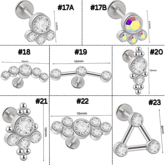 16G Titanium Flat Back Push Pin Tragus Helix Stud