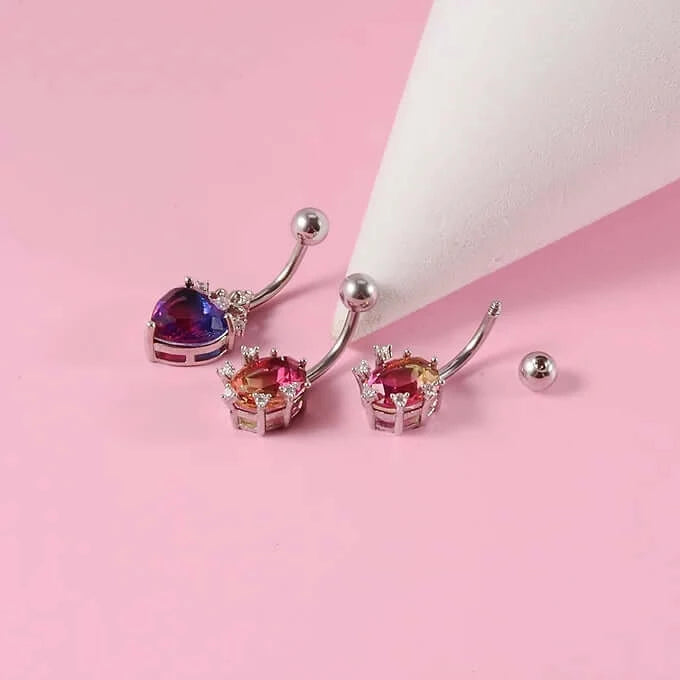 14G Gradient Heart Belly Button Piercings