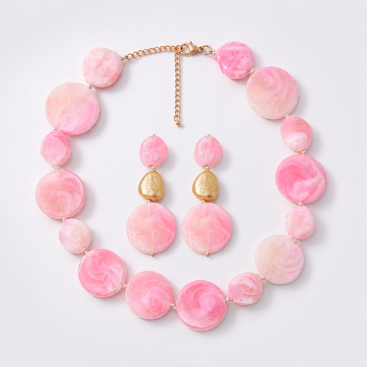 Pink Irregular Disc Beaded Necklace