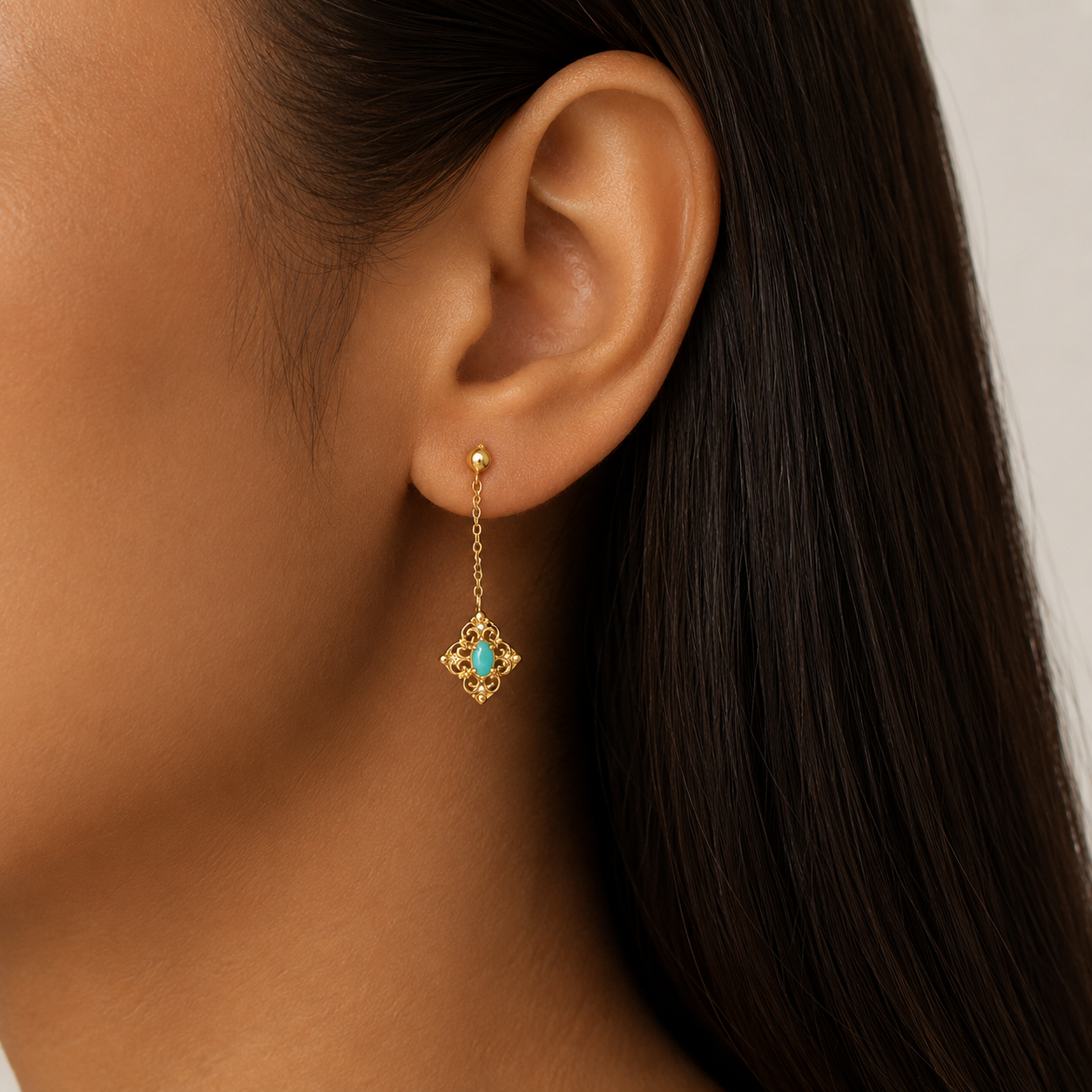 Baroque Opal Filigree Dangle Earrings