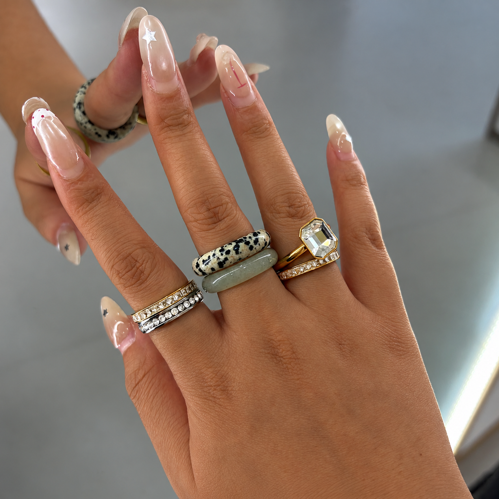 Earth & Elegance Natural Gemstone Stainless Steel Ring
