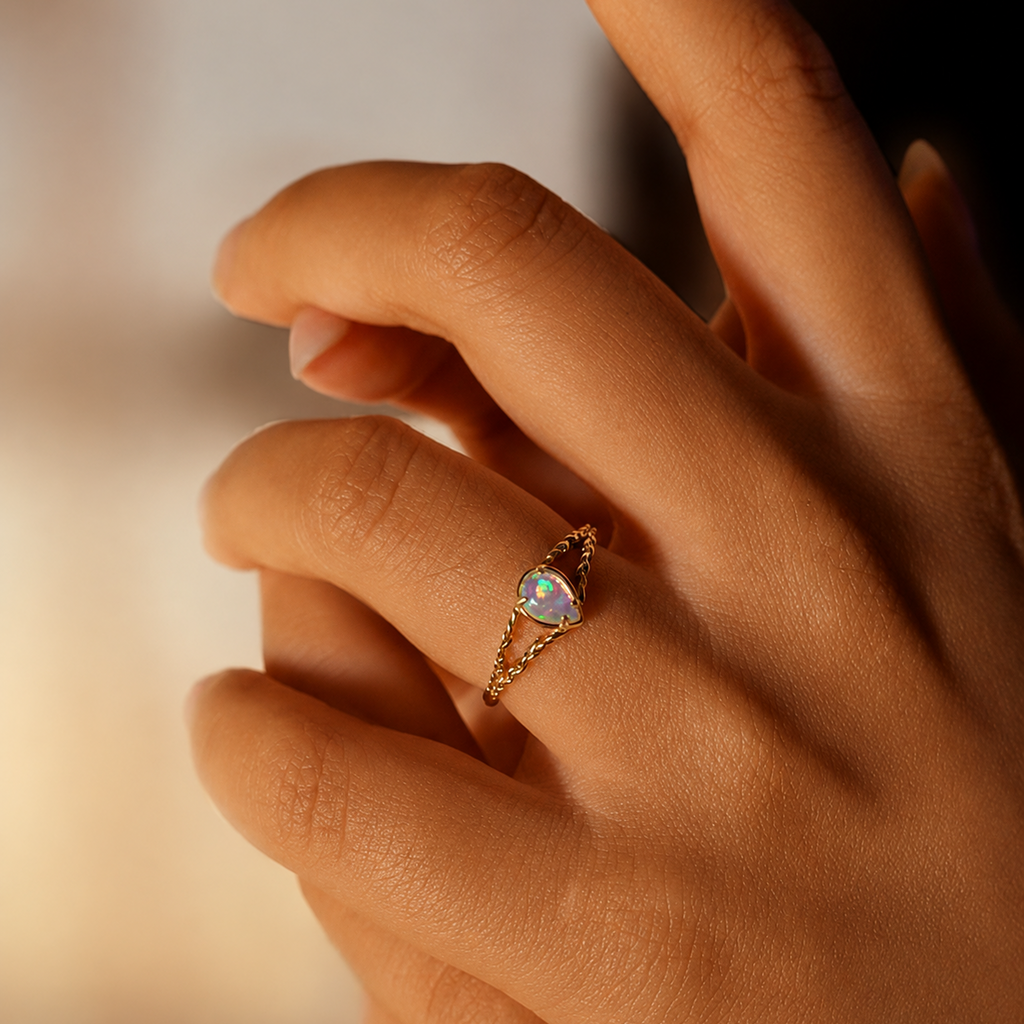 Opal October Birthstone Split Braid Ring