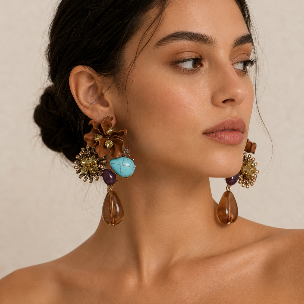 Flower Bloom Statement Drop Earrings