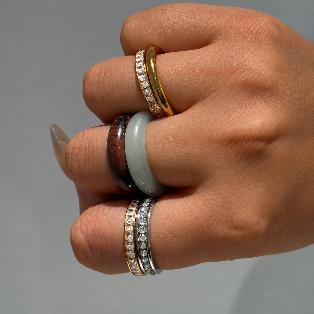 Earth & Elegance Natural Gemstone Stainless Steel Ring