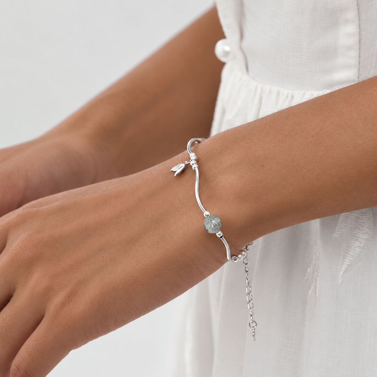 Whale Tail Simulated Moonstone Pearl Charm Bracelet
