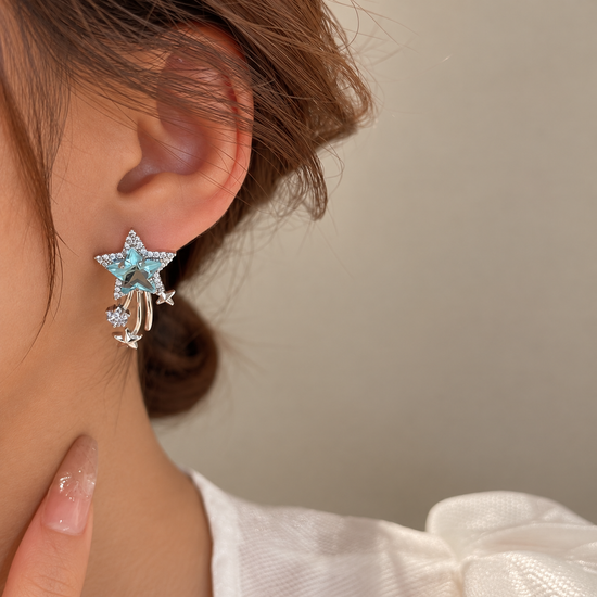Celestial Wish Blue Star Dangle Earrings