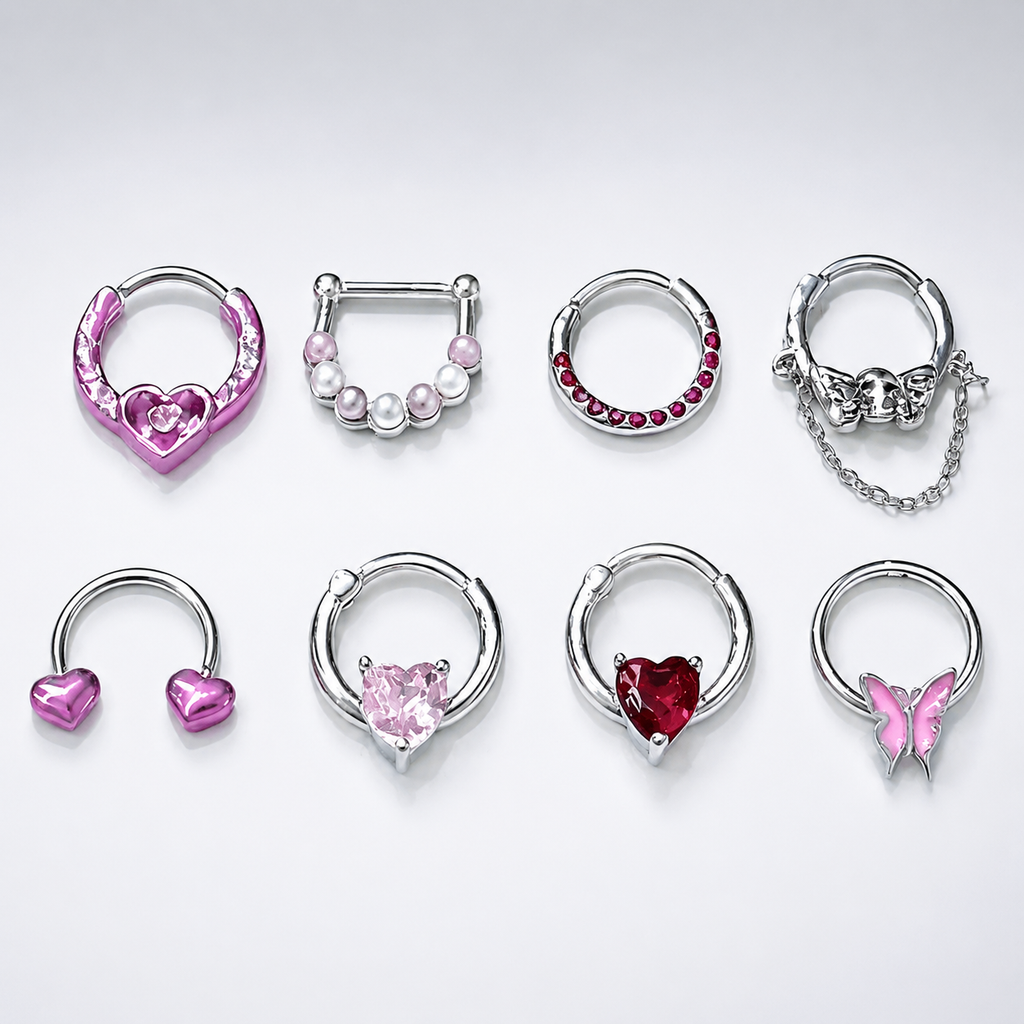 Rebel Pink Heart Horseshoe Circular Nose Ring