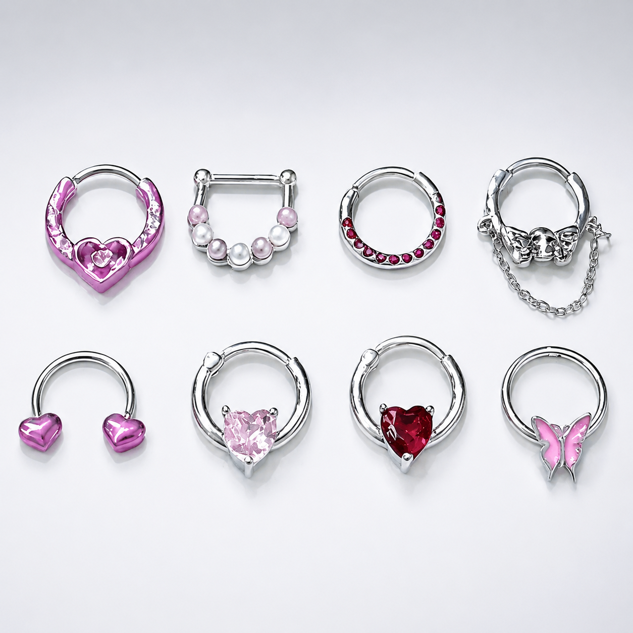 Rebel Pink Heart Horseshoe Circular Nose Ring