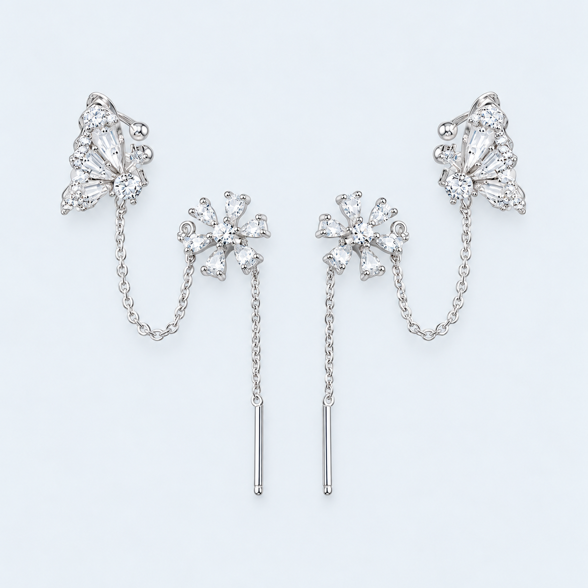 Classic Flower Tassel Earrings Chain Ear Cuff