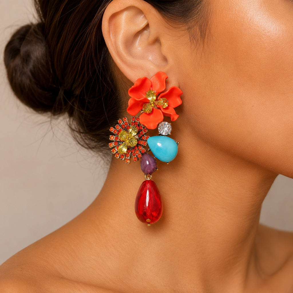 Flower Bloom Statement Drop Earrings