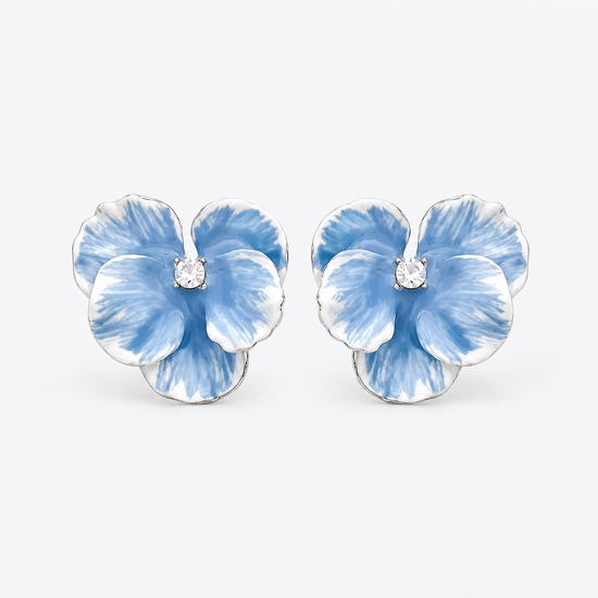 Blue Whisper Watercolor Flower Stud Earrings